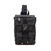フェンディ ズッカ ボディバッグ 7VZ067 ブラック キャンバス レザー レディース FENDI 【中古】